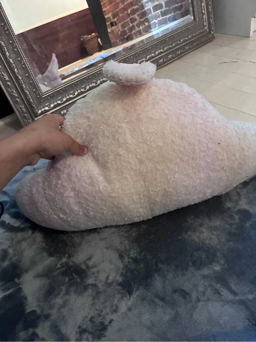 Teens Backrest Large Pink White Sherpa Bed Arms Bunny Ears Plush Pillow CUTE